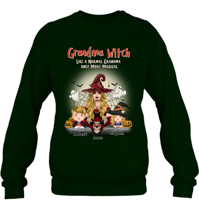 Personalized Grandma Witch Shirt/Hoodie - Gift Idea For Halloween - Up to 2 Kids - Grandma Witch Like A Normal Grandma Only More Magical