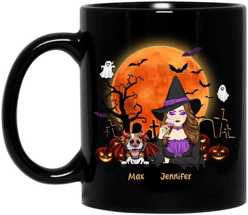 Personalized Witch Pet Mom Coffee Mug - Up to 3 Pets - Halloween Gift Idea For Dog/Cat Lover - In A World Full Of Basic Witches Be A Dog Mom Witch