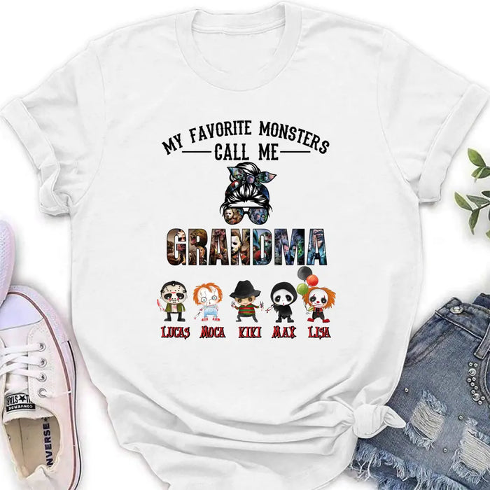 Personalized Halloween Shirt/Hoodie - Halloween Gift Idea for Halloween - Up to 5 Characters -  My Favorite Monsters Call Me Grandma