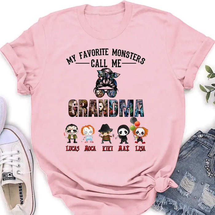 Personalized Halloween Shirt/Hoodie - Halloween Gift Idea for Halloween - Up to 5 Characters -  My Favorite Monsters Call Me Grandma