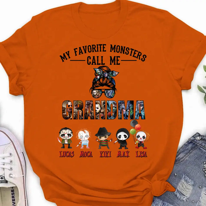 Personalized Halloween Shirt/Hoodie - Halloween Gift Idea for Halloween - Up to 5 Characters -  My Favorite Monsters Call Me Grandma