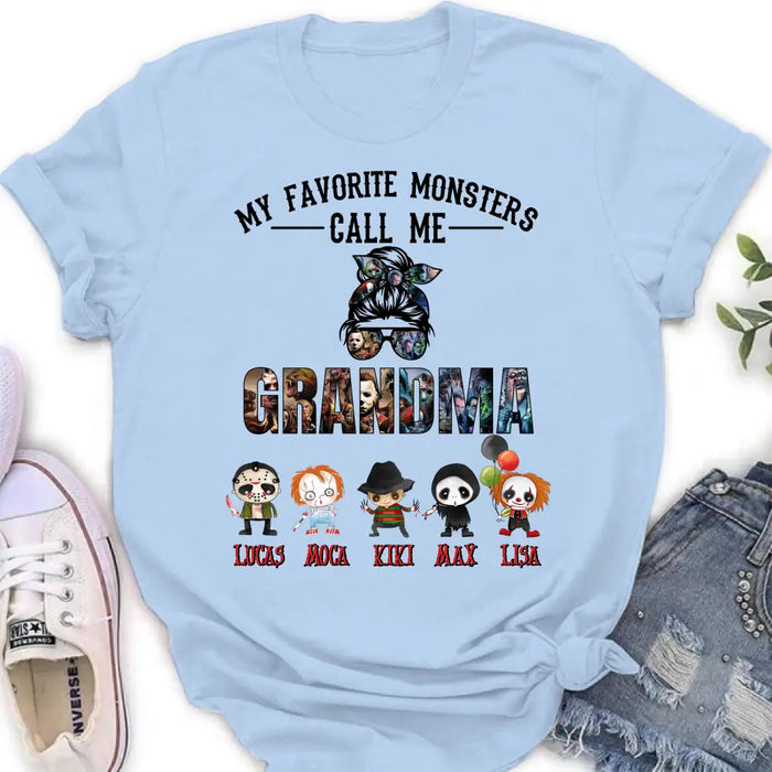 Personalized Halloween Shirt/Hoodie - Halloween Gift Idea for Halloween - Up to 5 Characters -  My Favorite Monsters Call Me Grandma