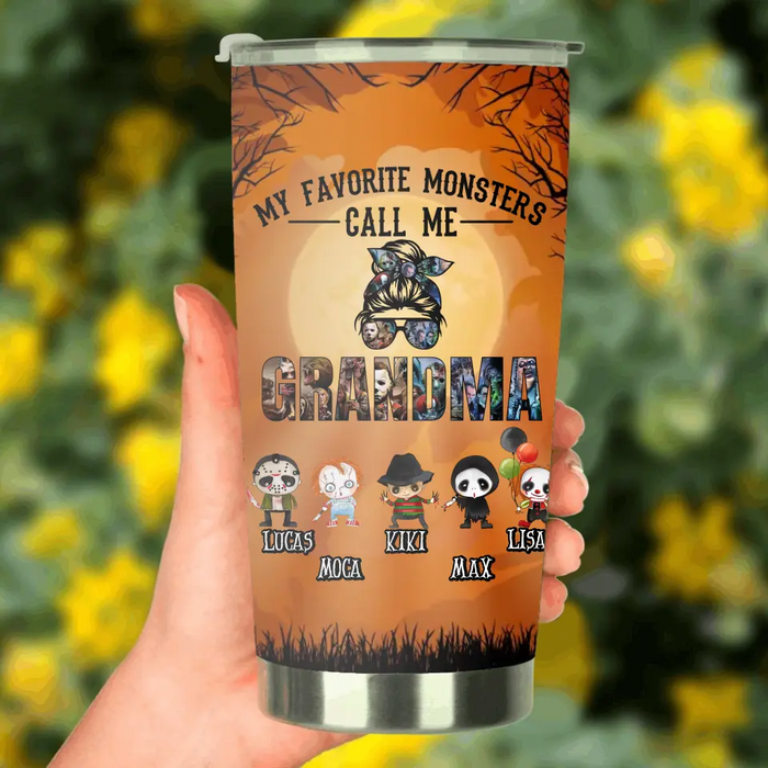 Personalized Halloween Tumbler - Halloween Gift Idea - Up to 5 Characters - My Favorite Monsters Call Me Grandma