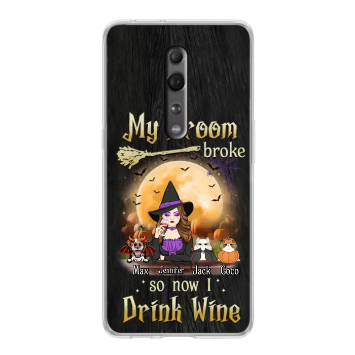Personalized Witch Pet Mom Phone Case - Up to 3 Pets - Halloween Gift For Cat/Dog Mom - My Broom Broke So Now I Drink Wine - Cases For Oppo/Xiaomi/Huawei