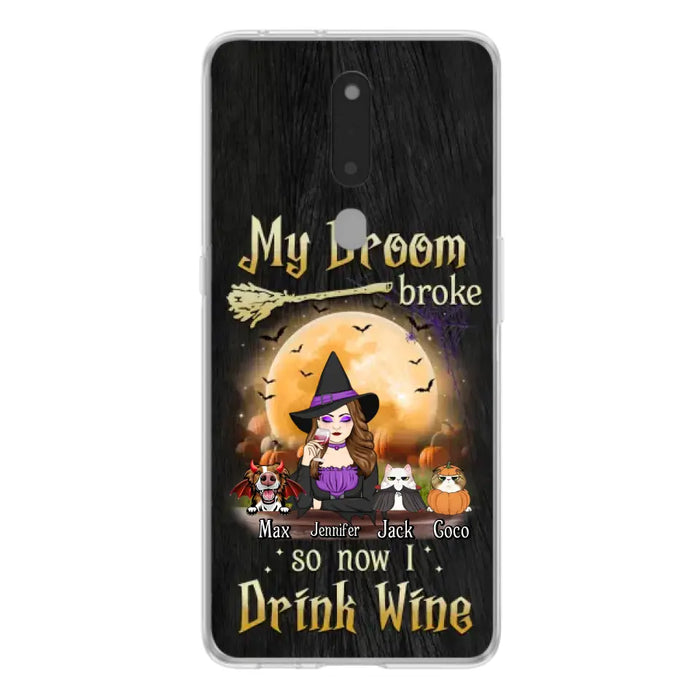 Personalized Witch Pet Mom Phone Case - Up to 3 Pets - Halloween Gift For Cat/Dog Mom - My Broom Broke So Now I Drink Wine - Cases For Oppo/Xiaomi/Huawei