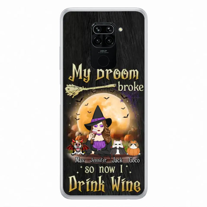 Personalized Witch Pet Mom Phone Case - Up to 3 Pets - Halloween Gift For Cat/Dog Mom - My Broom Broke So Now I Drink Wine - Cases For Oppo/Xiaomi/Huawei