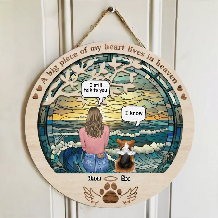 Personalized Memorial Pet Wooden Sign - Memorial Gift For Dog/Cat/Rabbit Owner - Up to 6 Pets - A Big Piece Of My Heart Lives In Heaven