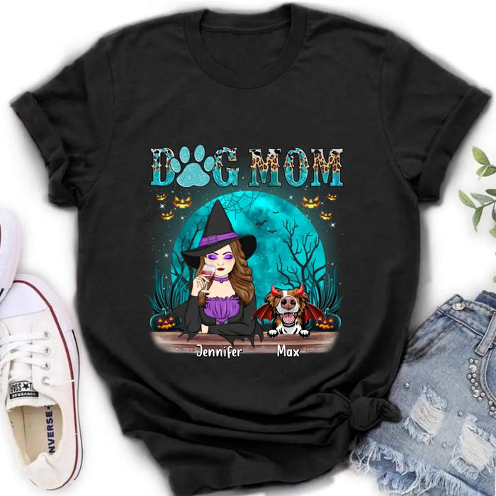 Personalized Witch Dog Mom T-shirt/Sweatshirt/Long Sleeve/Hoodie - Up to 4 Dogs - Halloween Gift For Dog Lover