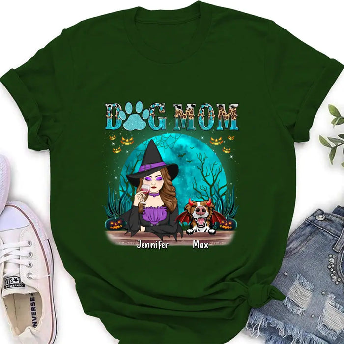 Personalized Witch Dog Mom T-shirt/Sweatshirt/Long Sleeve/Hoodie - Up to 4 Dogs - Halloween Gift For Dog Lover