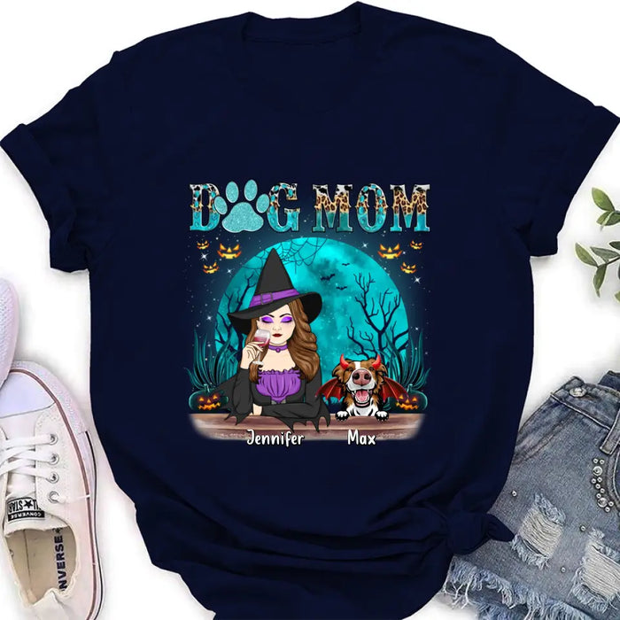 Personalized Witch Dog Mom T-shirt/Sweatshirt/Long Sleeve/Hoodie - Up to 4 Dogs - Halloween Gift For Dog Lover