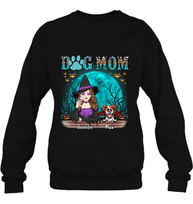 Personalized Witch Dog Mom T-shirt/Sweatshirt/Long Sleeve/Hoodie - Up to 4 Dogs - Halloween Gift For Dog Lover