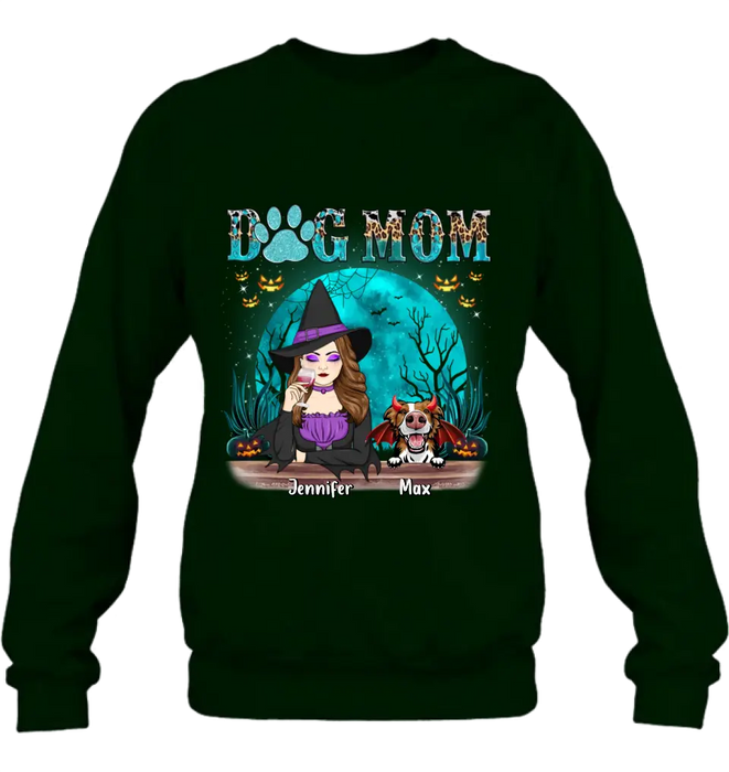 Personalized Witch Dog Mom T-shirt/Sweatshirt/Long Sleeve/Hoodie - Up to 4 Dogs - Halloween Gift For Dog Lover