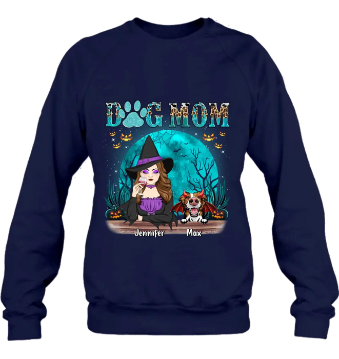 Personalized Witch Dog Mom T-shirt/Sweatshirt/Long Sleeve/Hoodie - Up to 4 Dogs - Halloween Gift For Dog Lover
