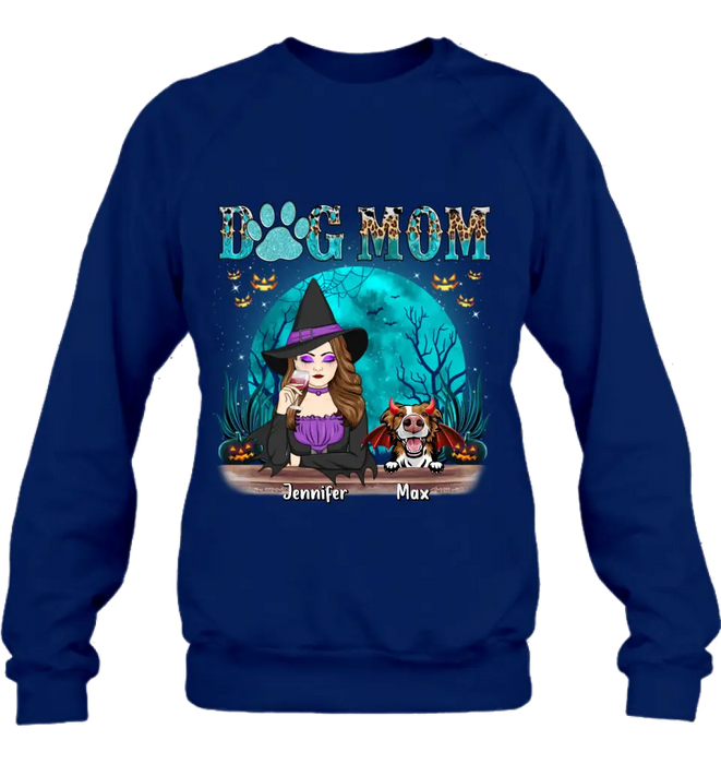 Personalized Witch Dog Mom T-shirt/Sweatshirt/Long Sleeve/Hoodie - Up to 4 Dogs - Halloween Gift For Dog Lover
