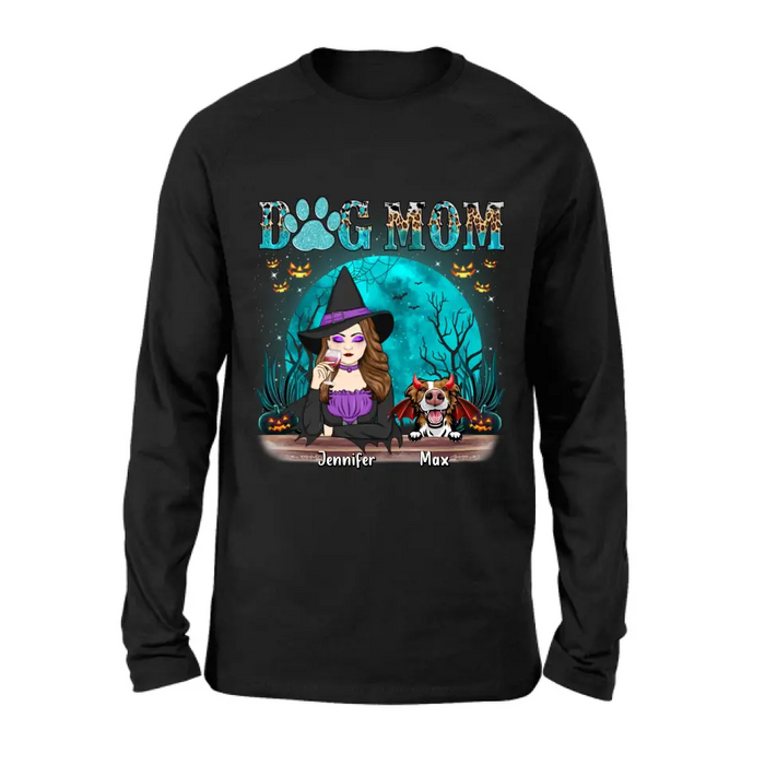 Personalized Witch Dog Mom T-shirt/Sweatshirt/Long Sleeve/Hoodie - Up to 4 Dogs - Halloween Gift For Dog Lover