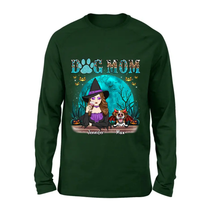 Personalized Witch Dog Mom T-shirt/Sweatshirt/Long Sleeve/Hoodie - Up to 4 Dogs - Halloween Gift For Dog Lover