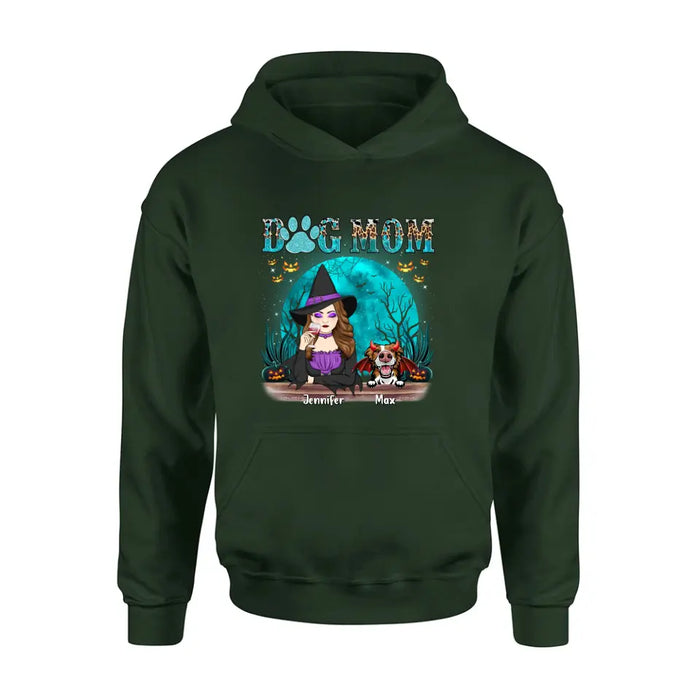 Personalized Witch Dog Mom T-shirt/Sweatshirt/Long Sleeve/Hoodie - Up to 4 Dogs - Halloween Gift For Dog Lover