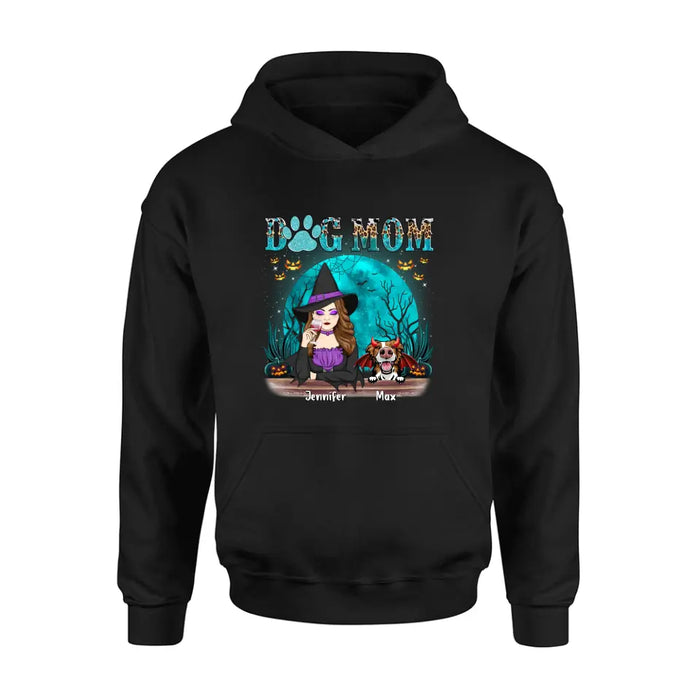 Personalized Witch Dog Mom T-shirt/Sweatshirt/Long Sleeve/Hoodie - Up to 4 Dogs - Halloween Gift For Dog Lover