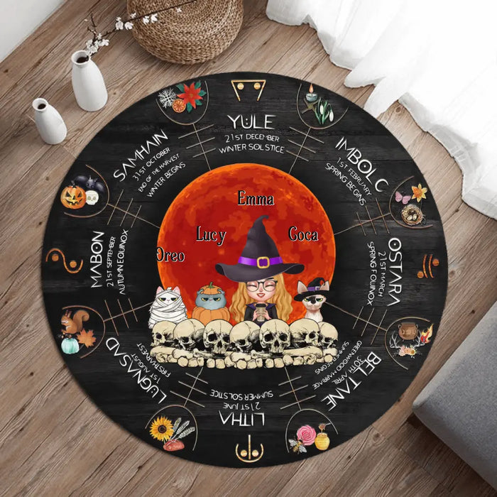 Personalized Witch Mom Round Rug - Best Gift Idea For Halloween/Mom/Pet Lovers - Up to 3 Pets - Winter Solstice