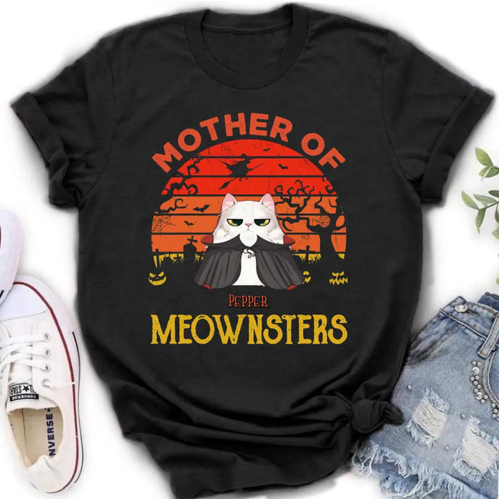 Personalized Halloween Cat T-shirt/Sweatshirt/Long Sleeve/Hoodie - Up to 4 Cats - Halloween Gift For Cat Lover - Mother Of Meownsters