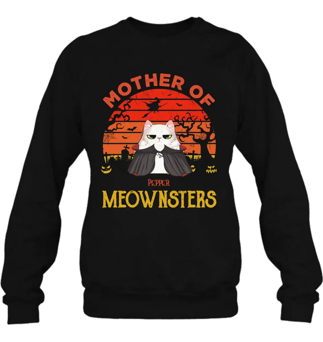 Personalized Halloween Cat T-shirt/Sweatshirt/Long Sleeve/Hoodie - Up to 4 Cats - Halloween Gift For Cat Lover - Mother Of Meownsters