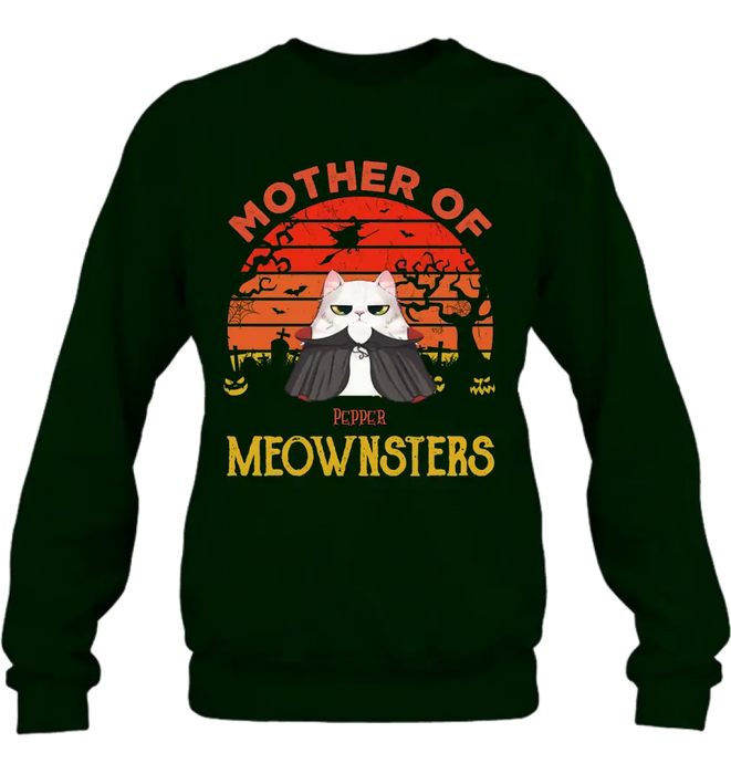 Personalized Halloween Cat T-shirt/Sweatshirt/Long Sleeve/Hoodie - Up to 4 Cats - Halloween Gift For Cat Lover - Mother Of Meownsters