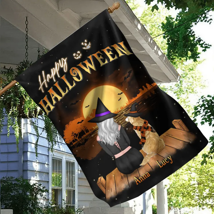 Personalized Dog Mom Flag - Up to 4 Dogs - Halloween Gift Idea for Dog Lovers - Happy Halloween