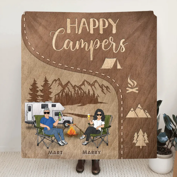 Personalized Camping Couple Fleece Throw Blanket/Quilt- Gift Idea For Couple/Camping Lover - Happy Campers