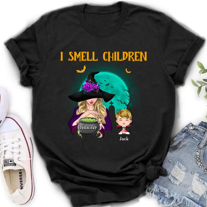 Personalized Witch Shirt/Hoodie - Halloween Gift Idea For Grandma/Mother - Woman With Up to 6 Kids - I Smell Children