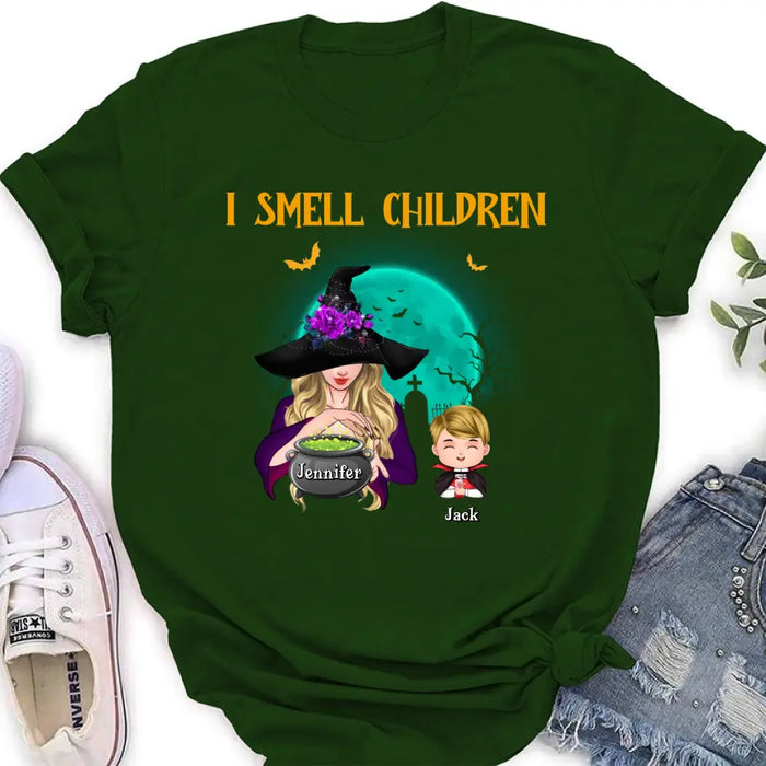 Personalized Witch Shirt/Hoodie - Halloween Gift Idea For Grandma/Mother - Woman With Up to 6 Kids - I Smell Children