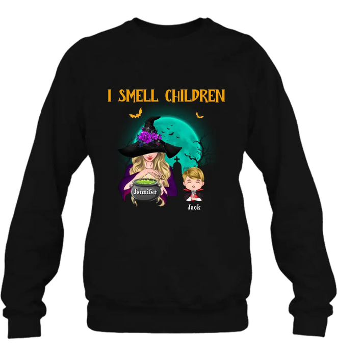 Personalized Witch Shirt/Hoodie - Halloween Gift Idea For Grandma/Mother - Woman With Up to 6 Kids - I Smell Children
