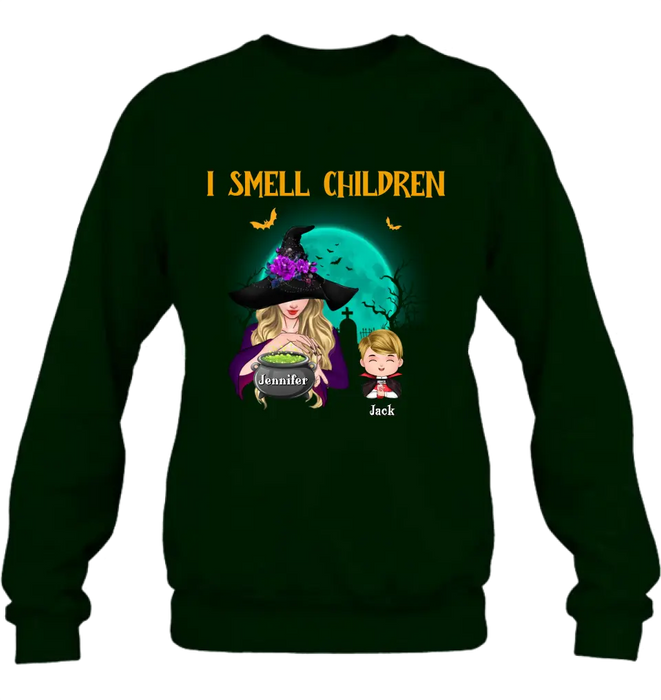 Personalized Witch Shirt/Hoodie - Halloween Gift Idea For Grandma/Mother - Woman With Up to 6 Kids - I Smell Children