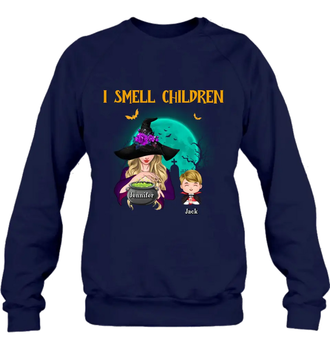 Personalized Witch Shirt/Hoodie - Halloween Gift Idea For Grandma/Mother - Woman With Up to 6 Kids - I Smell Children