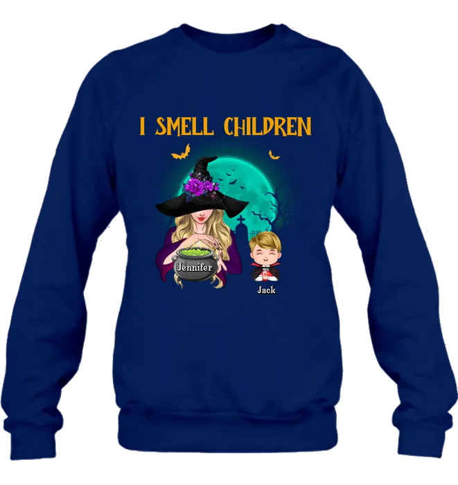 Personalized Witch Shirt/Hoodie - Halloween Gift Idea For Grandma/Mother - Woman With Up to 6 Kids - I Smell Children
