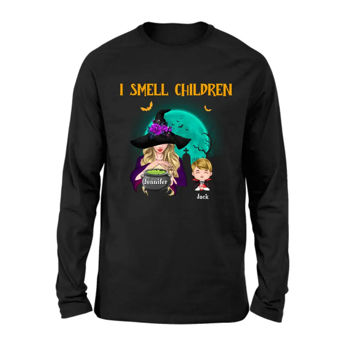Personalized Witch Shirt/Hoodie - Halloween Gift Idea For Grandma/Mother - Woman With Up to 6 Kids - I Smell Children