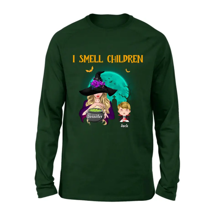 Personalized Witch Shirt/Hoodie - Halloween Gift Idea For Grandma/Mother - Woman With Up to 6 Kids - I Smell Children