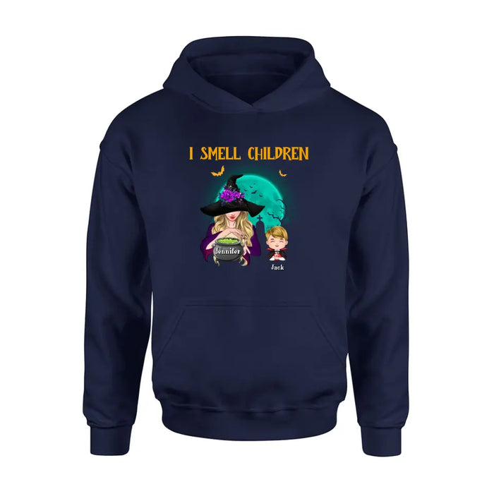 Personalized Witch Shirt/Hoodie - Halloween Gift Idea For Grandma/Mother - Woman With Up to 6 Kids - I Smell Children