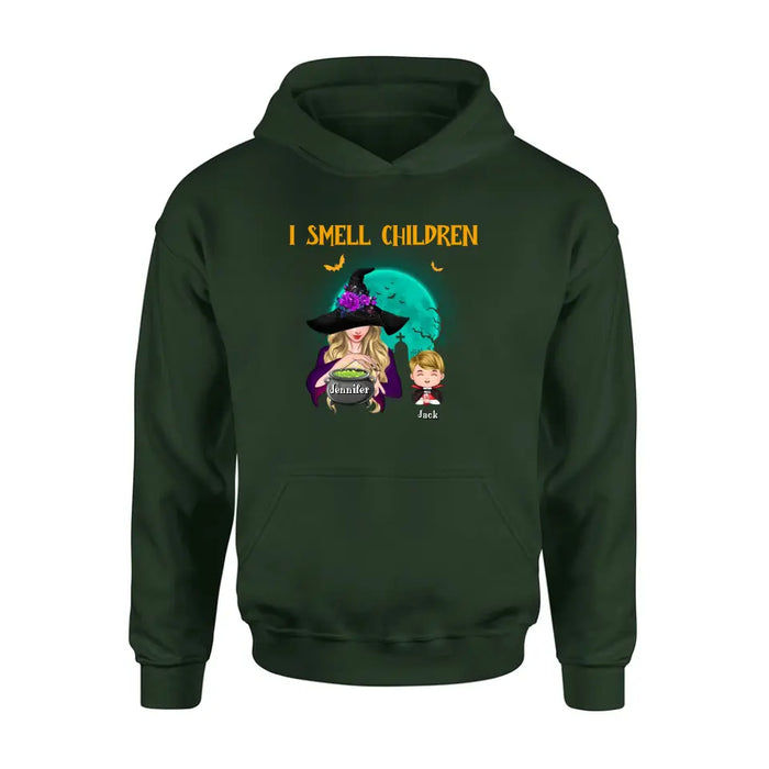 Personalized Witch Shirt/Hoodie - Halloween Gift Idea For Grandma/Mother - Woman With Up to 6 Kids - I Smell Children