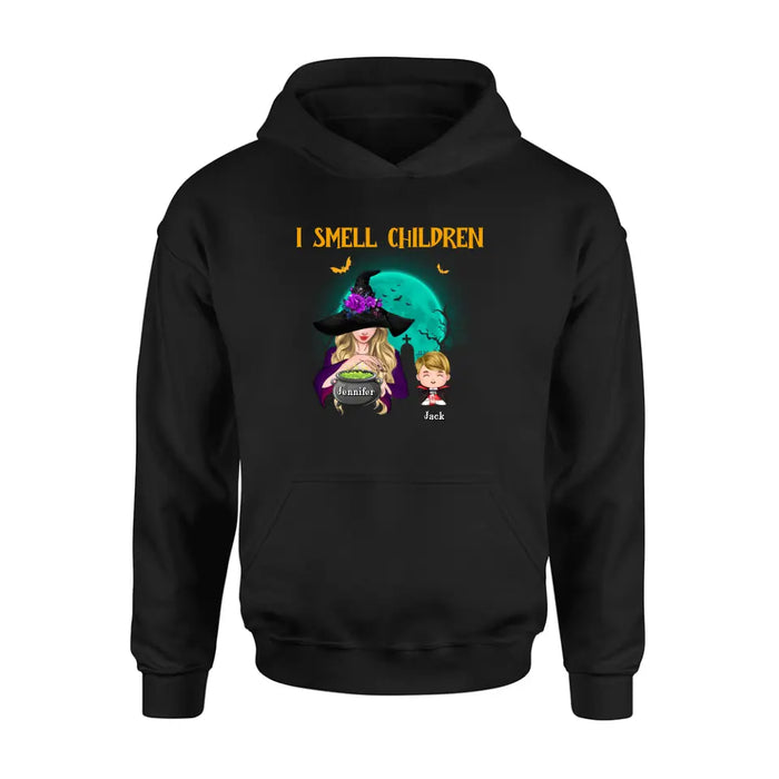 Personalized Witch Shirt/Hoodie - Halloween Gift Idea For Grandma/Mother - Woman With Up to 6 Kids - I Smell Children