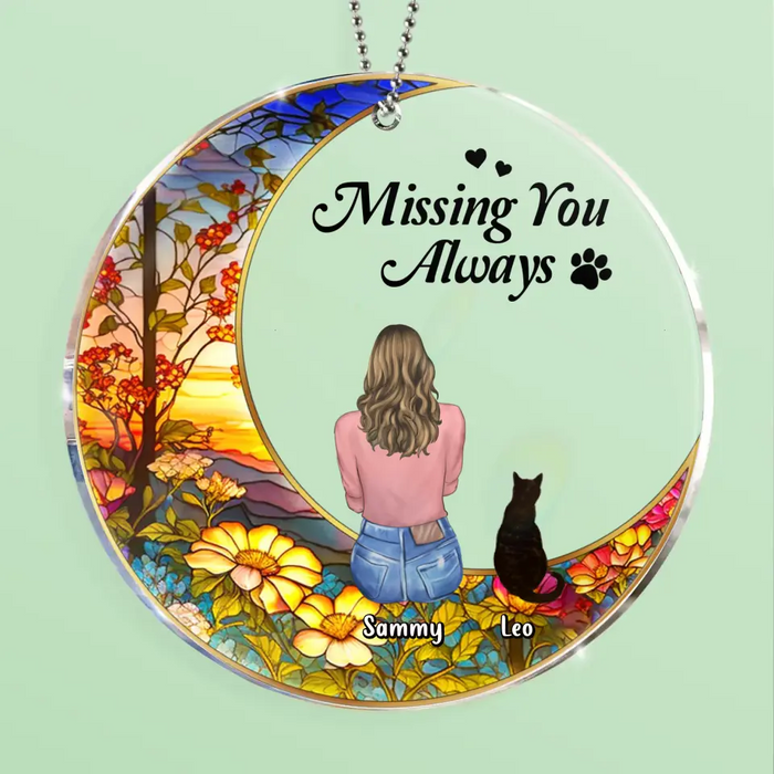 Personalized Memorial Pet Circle Acrylic Ornament - Up to 3 Pets - Memorial Gift Idea For Dog/Cat/Rabbit Owners - Missing You Always