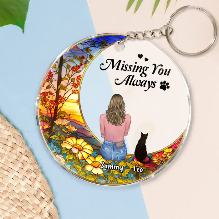 Personalized Memorial Pet Acrylic Keychain - Up to 3 Pets - Memorial Gift Idea For Dog/Cat/Rabbit Owners - Missing You Always