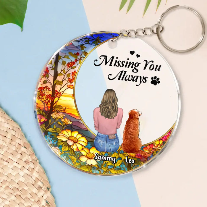 Personalized Memorial Pet Acrylic Keychain - Up to 3 Pets - Memorial Gift Idea For Dog/Cat/Rabbit Owners - Missing You Always