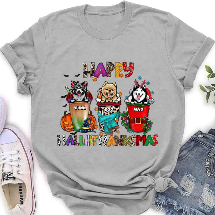 Personalized Hallothanksmas Shirt/Hoodie - Halloween/Christmas/Thanksgiving Gift Idea for Dog Lovers - Happy Hallothanksmas