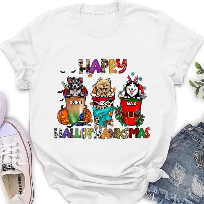 Personalized Hallothanksmas Shirt/Hoodie - Halloween/Christmas/Thanksgiving Gift Idea for Dog Lovers - Happy Hallothanksmas