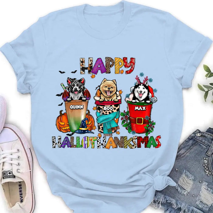 Personalized Hallothanksmas Shirt/Hoodie - Halloween/Christmas/Thanksgiving Gift Idea for Dog Lovers - Happy Hallothanksmas
