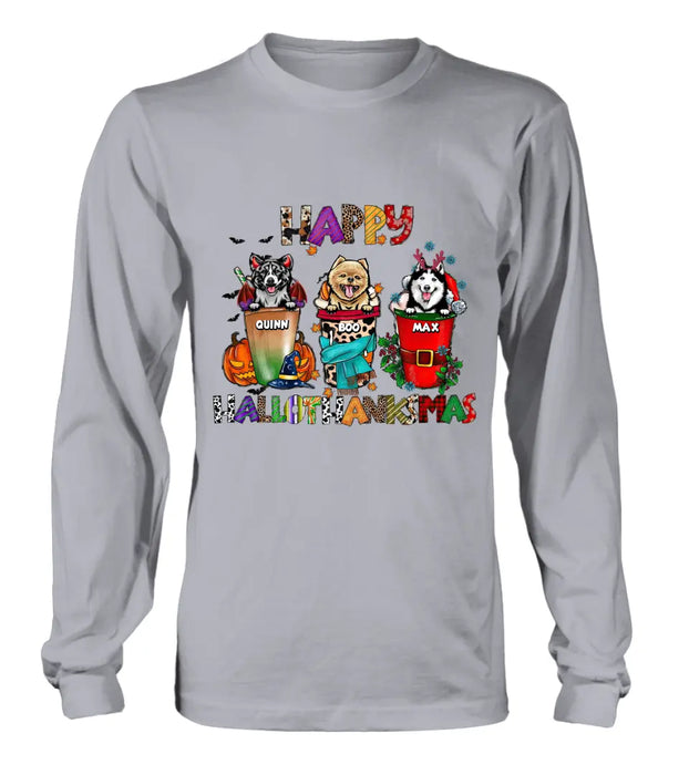 Personalized Hallothanksmas Shirt/Hoodie - Halloween/Christmas/Thanksgiving Gift Idea for Dog Lovers - Happy Hallothanksmas
