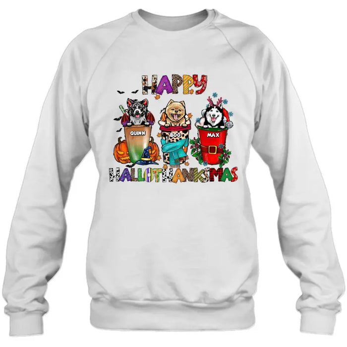 Personalized Hallothanksmas Shirt/Hoodie - Halloween/Christmas/Thanksgiving Gift Idea for Dog Lovers - Happy Hallothanksmas