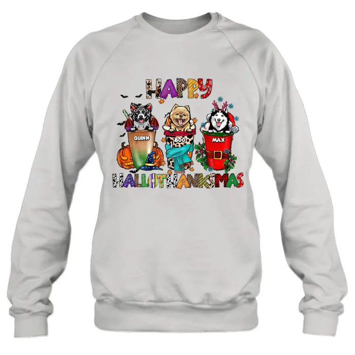 Personalized Hallothanksmas Shirt/Hoodie - Halloween/Christmas/Thanksgiving Gift Idea for Dog Lovers - Happy Hallothanksmas