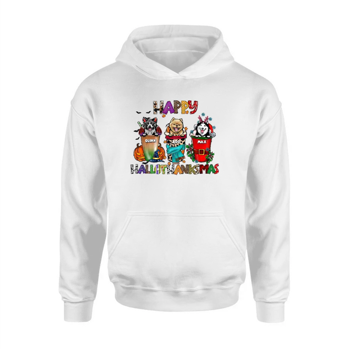 Personalized Hallothanksmas Shirt/Hoodie - Halloween/Christmas/Thanksgiving Gift Idea for Dog Lovers - Happy Hallothanksmas