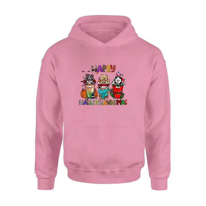 Personalized Hallothanksmas Shirt/Hoodie - Halloween/Christmas/Thanksgiving Gift Idea for Dog Lovers - Happy Hallothanksmas